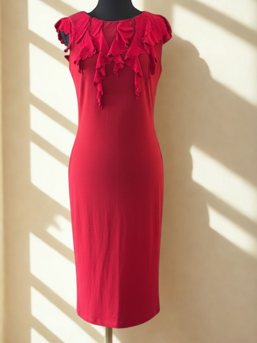 RED Valentino Soft Red Ruffle Midi Dress